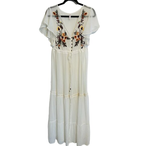 2/$30 NWOT Bohemian Medium Embroidered Sheer White Maxi Dainty Beach Flowy & Fun - Picture 13 of 14